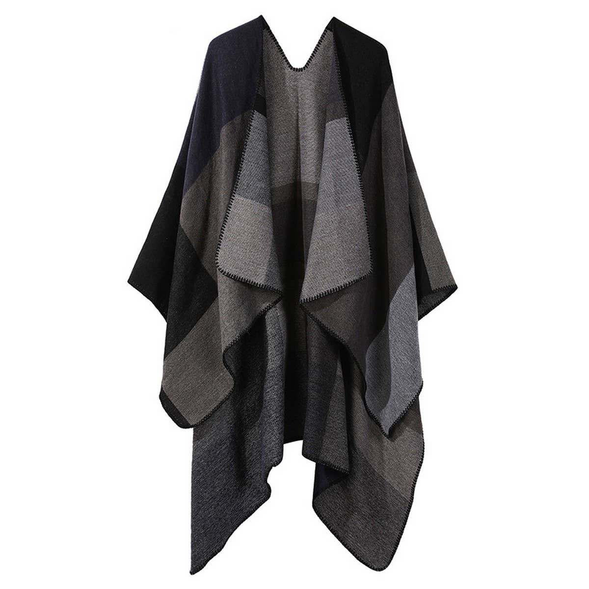DOUBLE-SIDED PLAID FAUX CASHMERE SHAWL CAPE