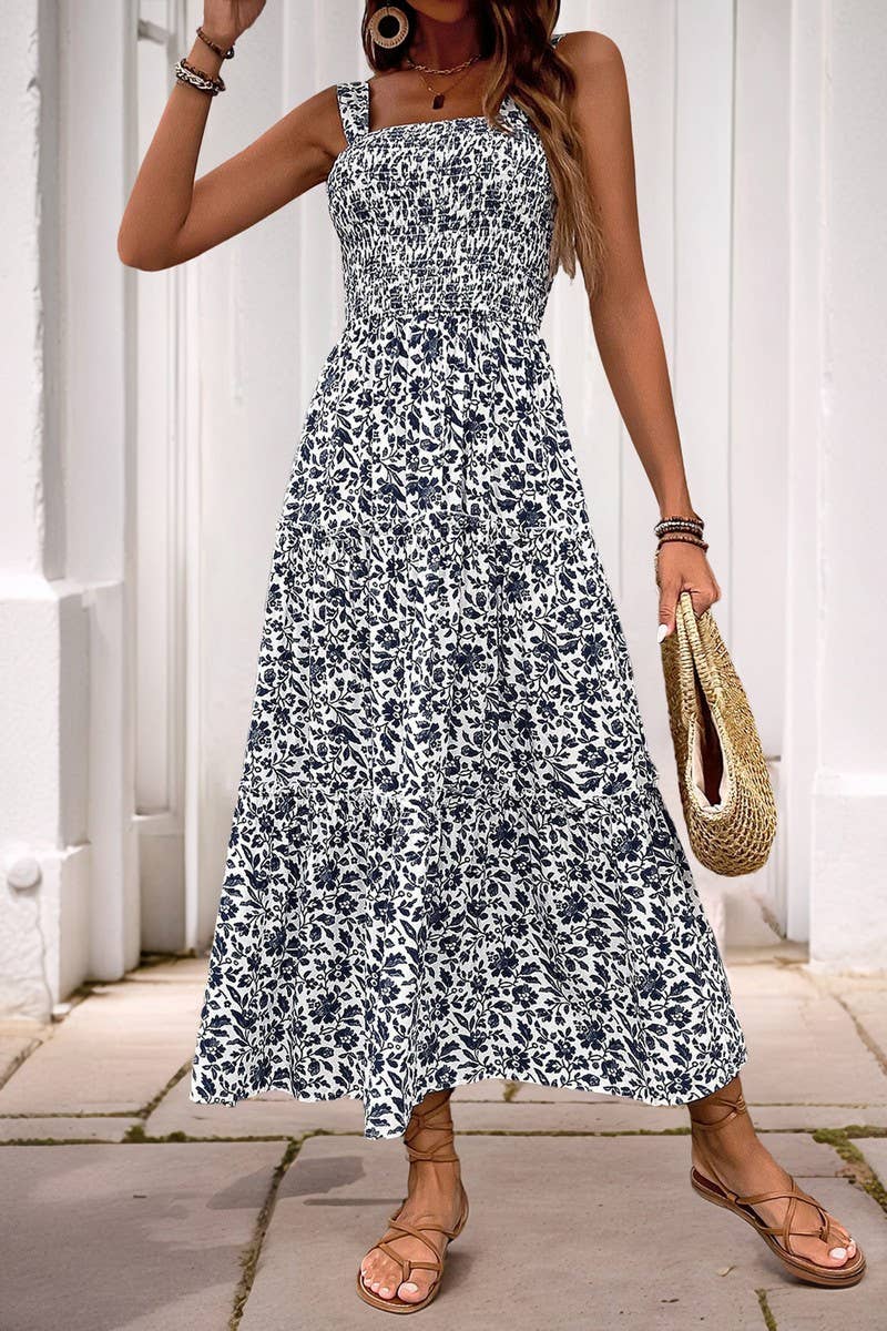 CWDMD4217_PRINTED PASTORAL STYLE SUSPENDER DRESS