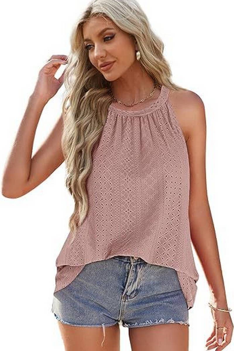 CWDHL0335_HALTERNECK SLEEVELESS SOLID COLOR TANK DRESS