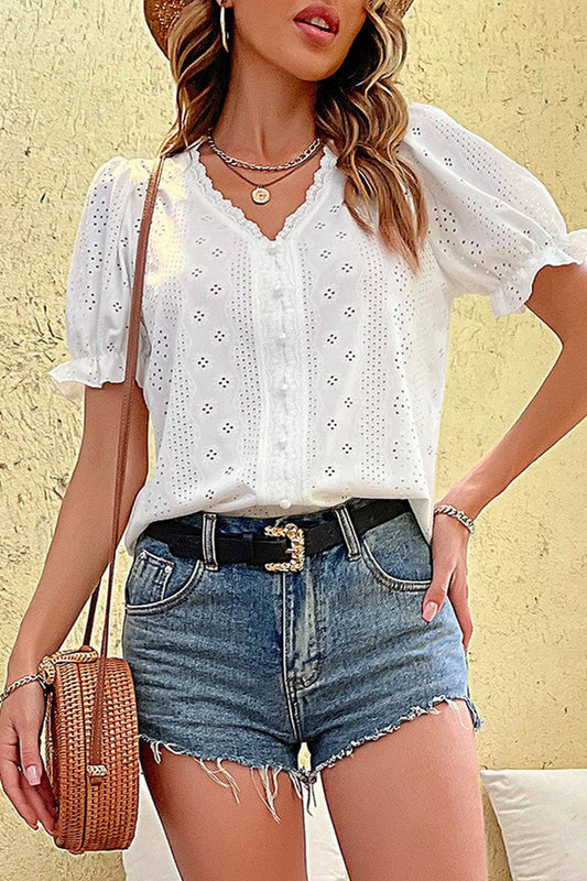 Cwtbls1576_Summer Resort Fashion Hollow Shirt For Ladies