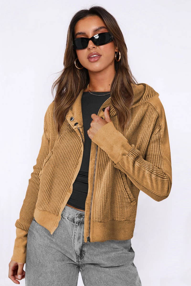 CWOJA1749_SLOUCHY ZIP-UP CROPPED PANEL HOODIE JACKET