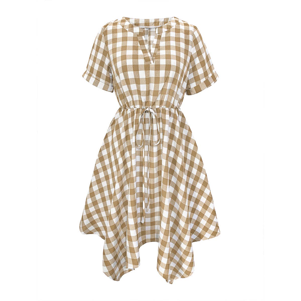 V-NECK PLAID IRREGULAR DRESS