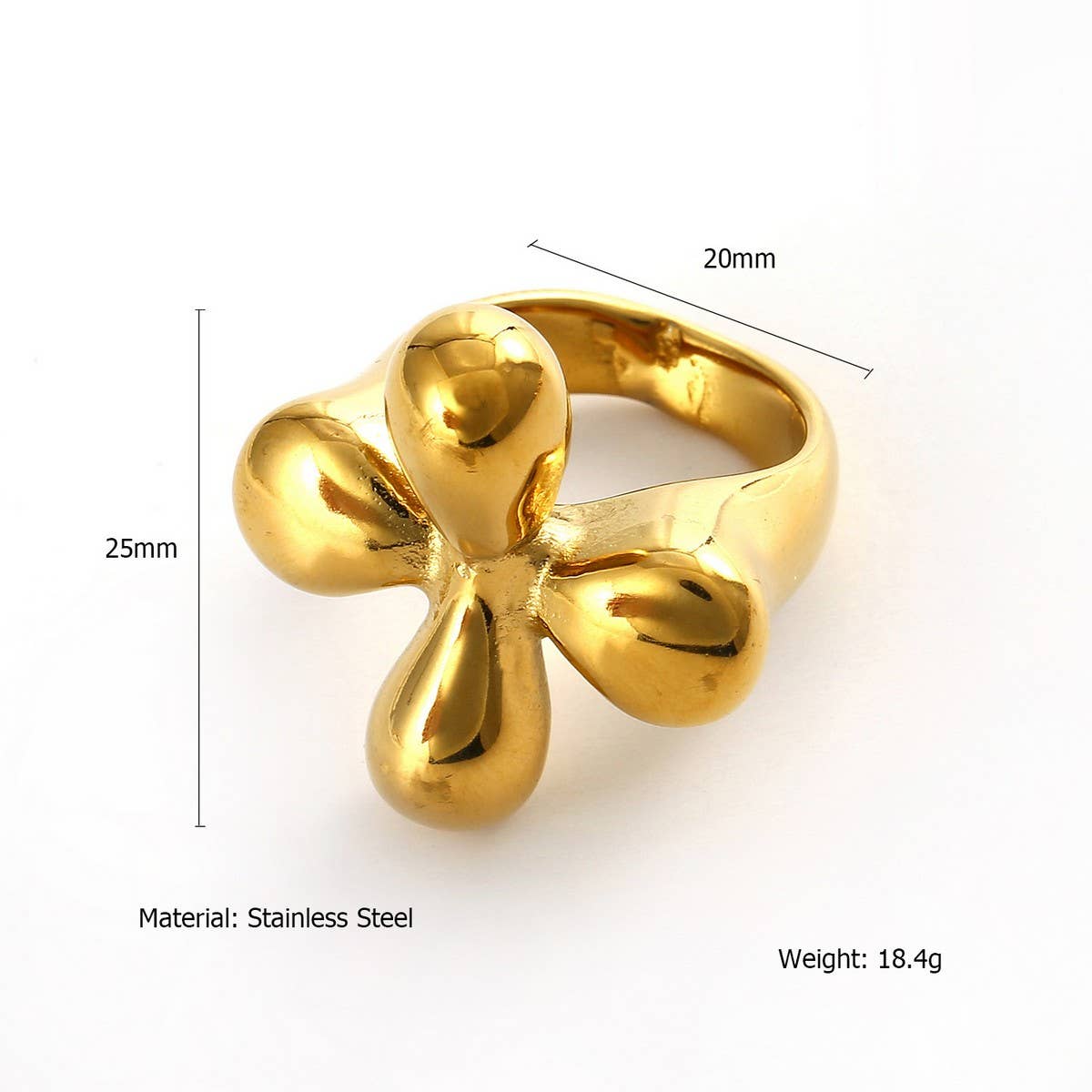 Trendy 18K Gold Plated Steel Statement Ring