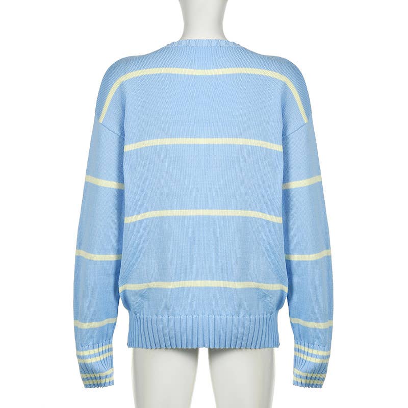 STRIPED LOOSE CASUAL PULLOVER SWEATER