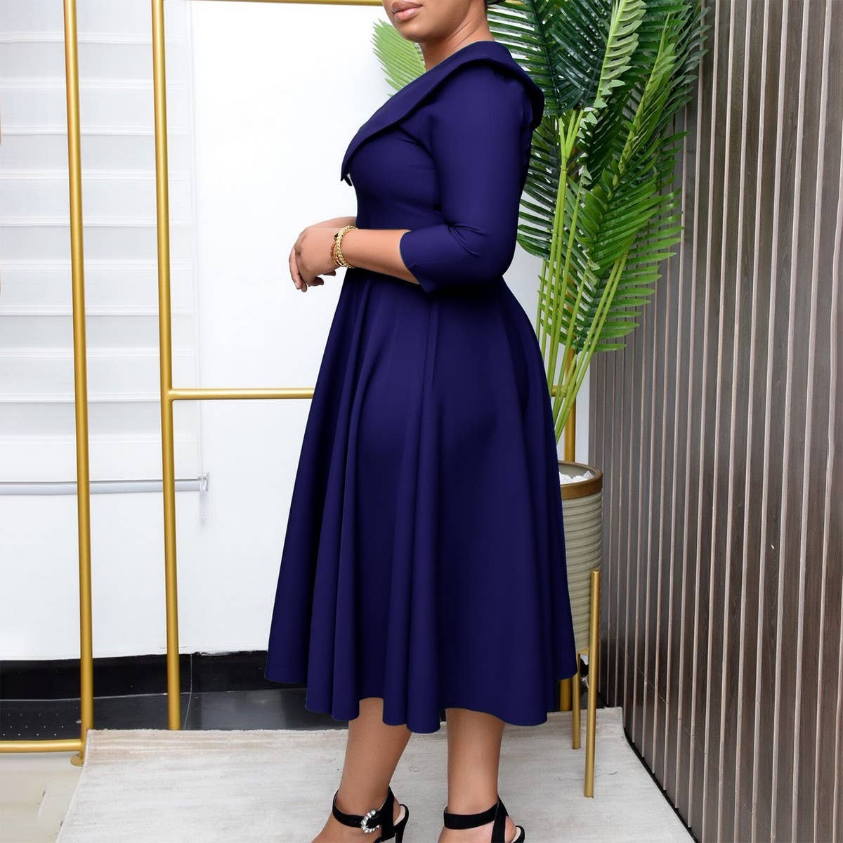 SOLID COLOR FASHIONABLE A-LINE PLUS SIZE DRESS_CWDMD3670