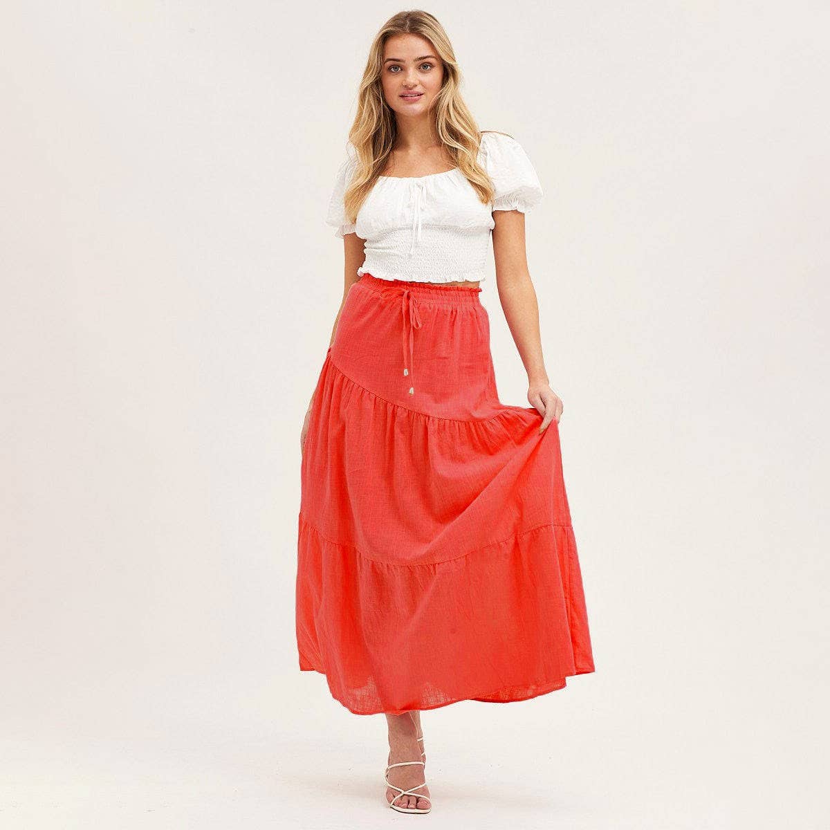 COTTON AND LINEN MAXI SKIRT WITH PLEATED HEM