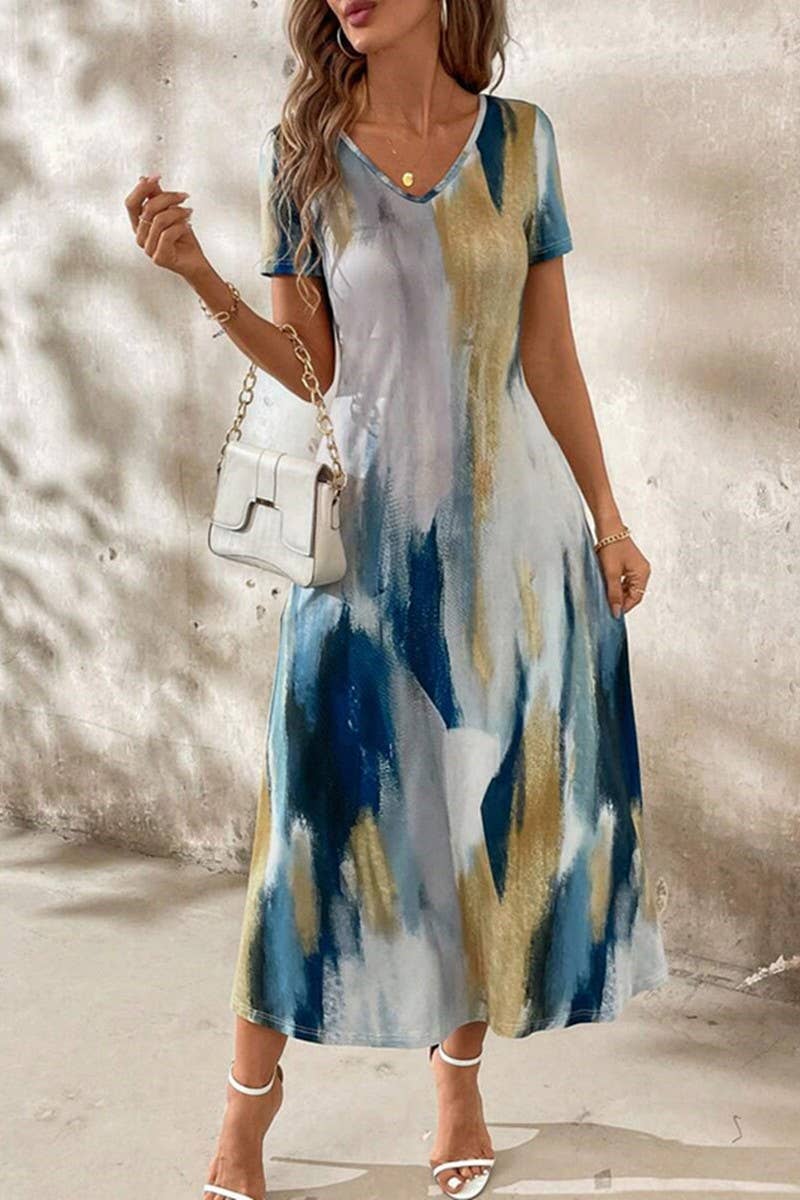 CWDMD5713_SUMMER TEMPERAMENT WAIST SHORT SLEEVE DRESS