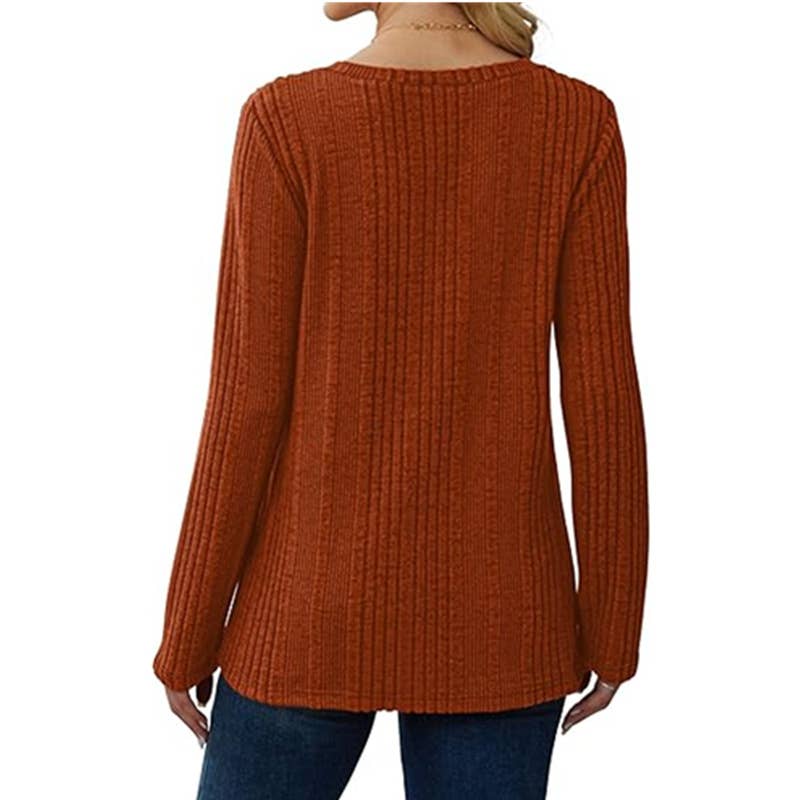 V-NECK KNITTED PIT STRIP BRUSHED LONG SLEEVE