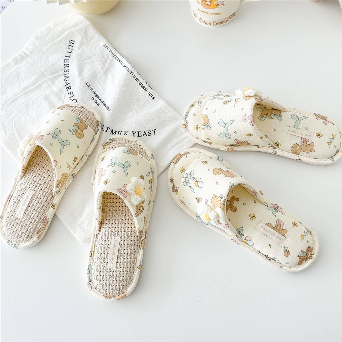 3D FLOWER BIRTHDAY DOG OPEN TOE HOME SLIPPERS_CWMM2972