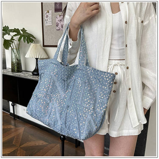 Niche design trendy sequin large-capacity bag