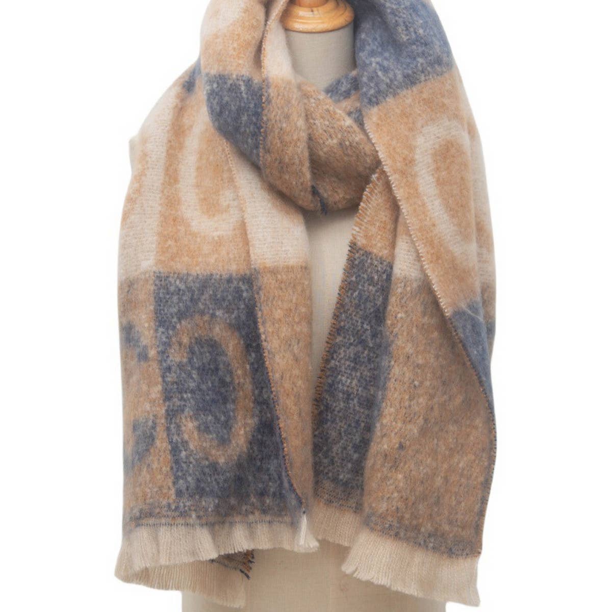 Letter Jacquard Scarf ? Winter Short Fringe Wrap