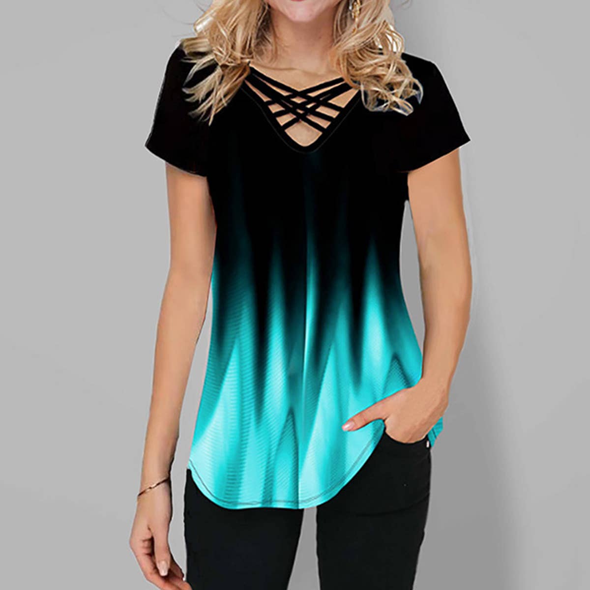 Temperament short sleeve V-neck loose T-shirt