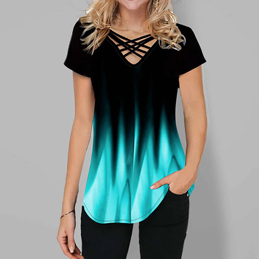 Temperament short sleeve V-neck loose T-shirt