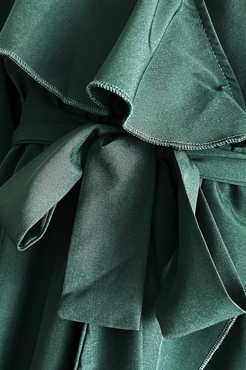 CWDMD4823_RUFFLED V-NECK LONG-SLEEVED SWING DRESS