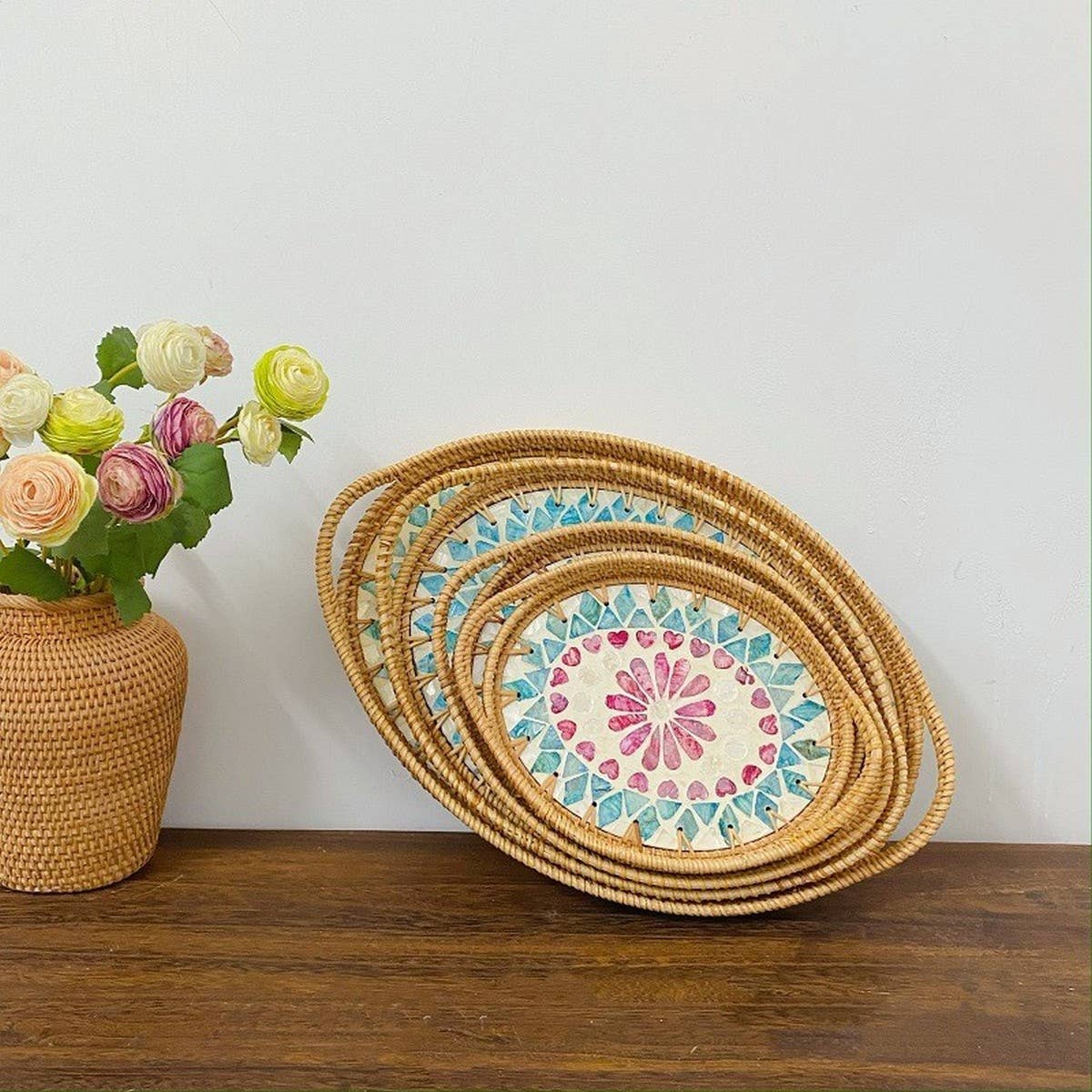 RATTAN DESKTOP LIGHT LUXURY SHELL TRAY STORAGE TRAY_CWMM4538