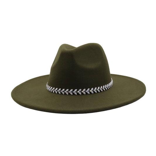 Unisex Wool Fedora Hat Ethnic Flat Brim Style_CWAH04387