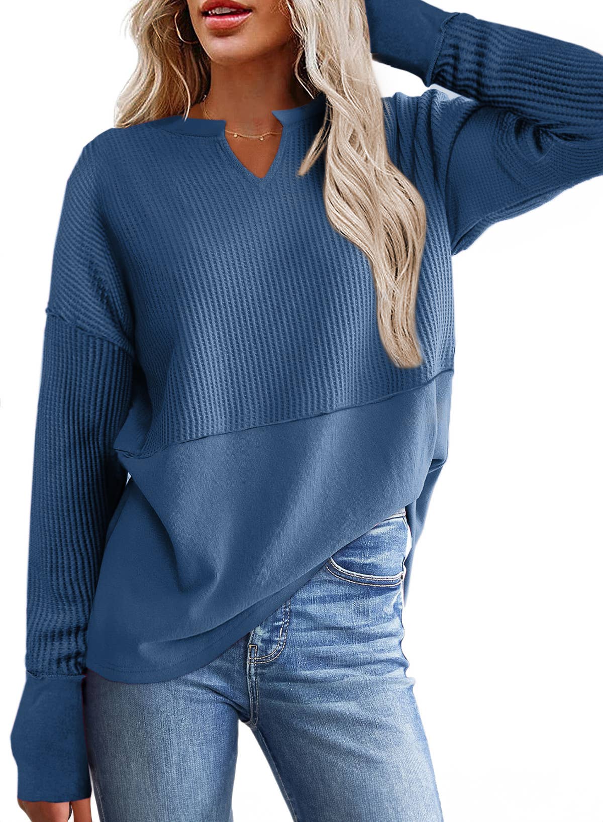 SOLID COLOR LONG SLEEVE PATCHWORK LOOSE HOODIE