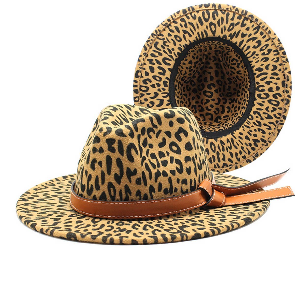 LEOPARD PRINT WOOLEN HAT WIDE BRIM JAZZ HAT_CWAH2534
