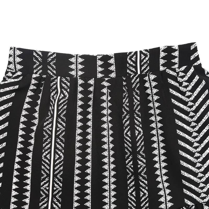 Geometric printed elastic waist patchwork skirt
