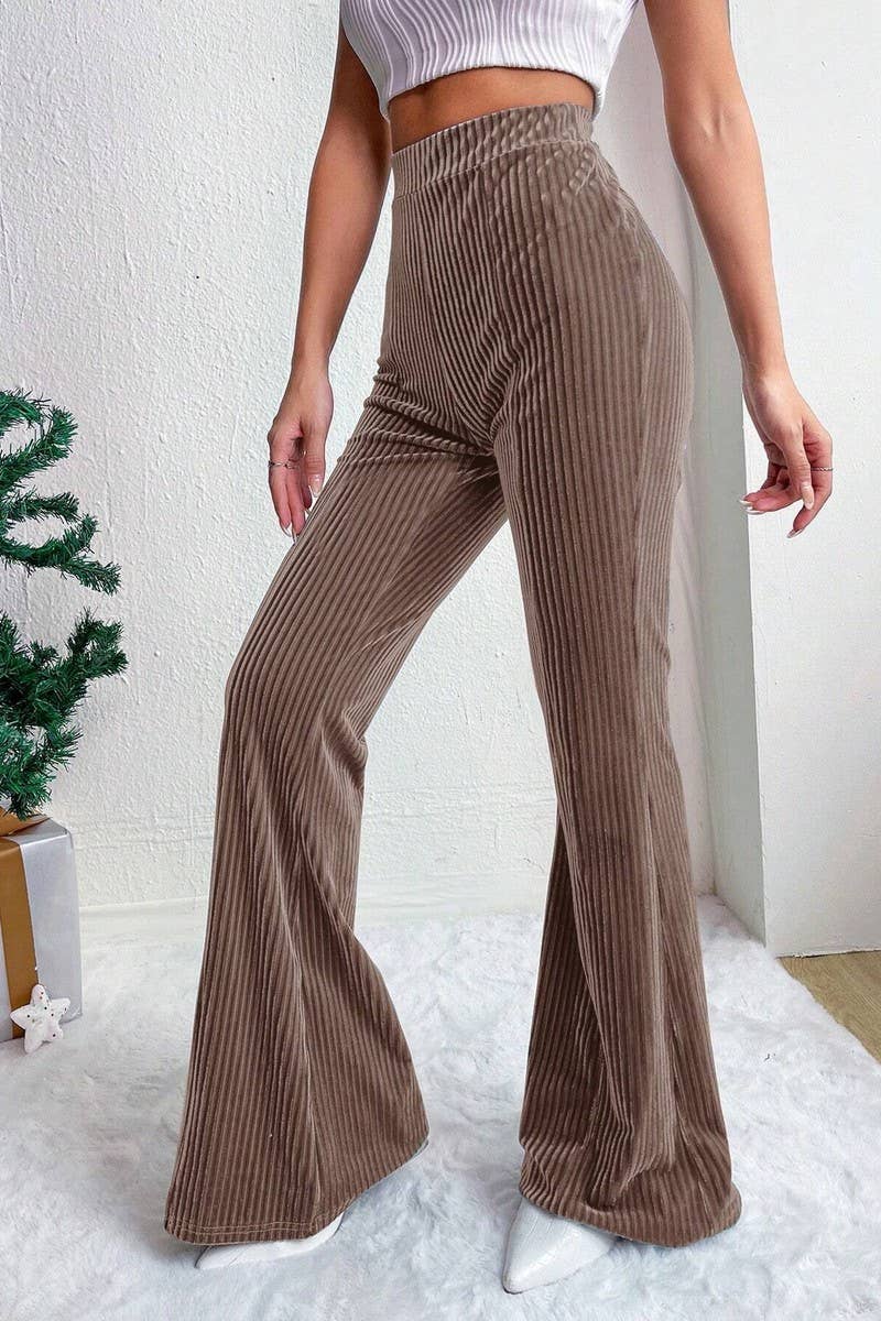 CWBLP2056_HIGH WAIST CORDUROY FLARE WIDE LEG SWEATPANTS