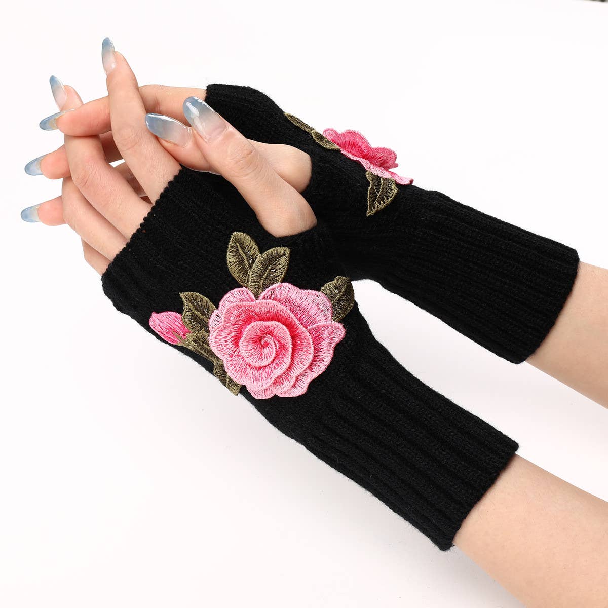 FASHION FLOWER KNITTED GLOVES_CWAG0105