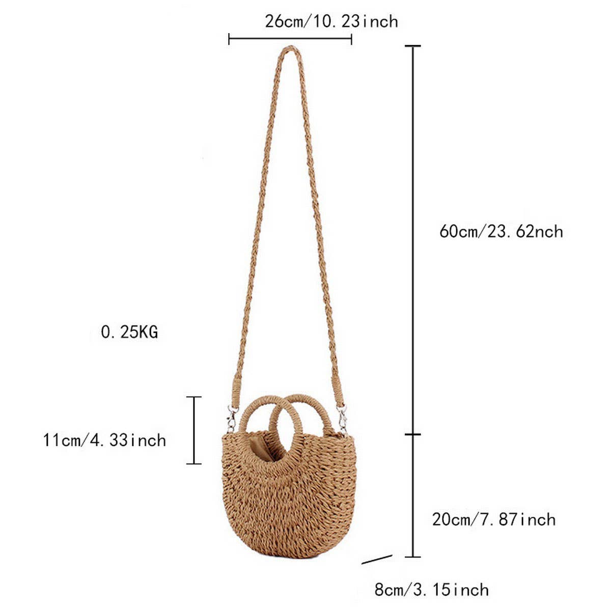 SOLID COLOR SEMI-CIRCLE HANDMADE STRAW BAG_CWAB4696