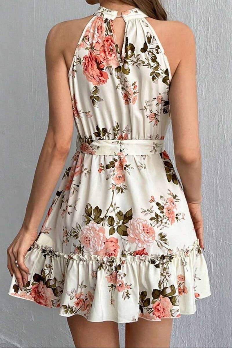 CWDSD10514_SWEET PRINT COLD SHOULDER RUFFLED SLIP DRESS