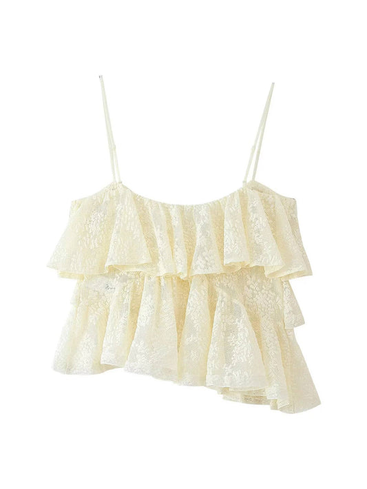 A pure color ruffled design halter top