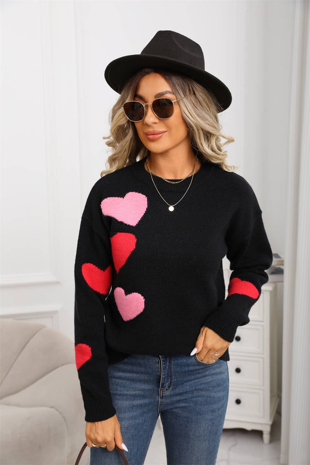 Valentine's Day jacquard round-neck sweater
