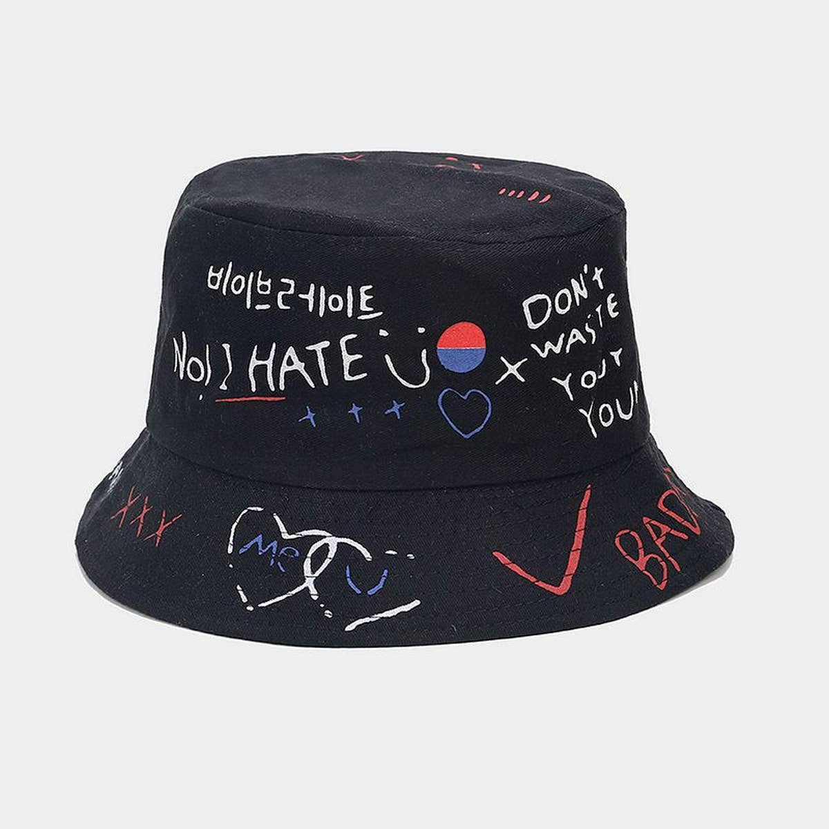 PRINTED BREATHABLE SUN VISOR GRAFFITI BUCKET HAT_CWAH1637
