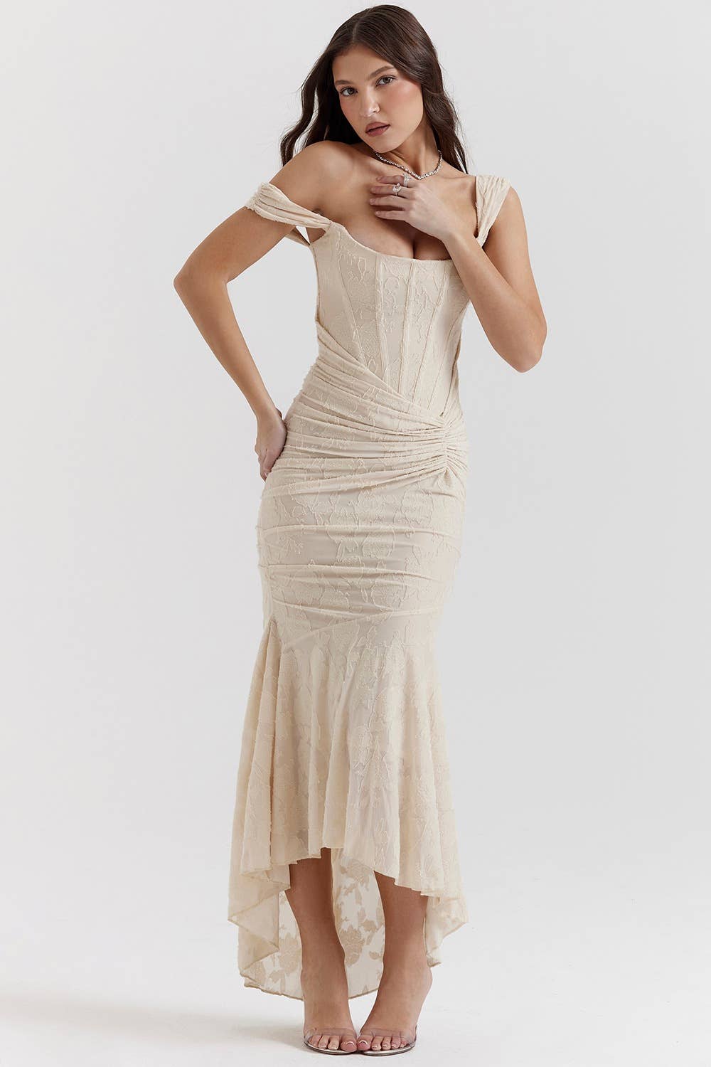 Fashion breastless fishbone wrapped hip dress