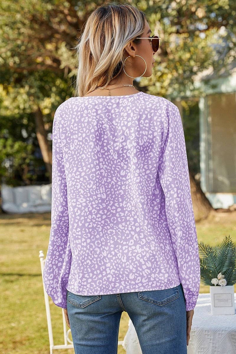 V NECK PULLOVER CHIFFON PRINT STYLE BLOUSE_CWTBLL0590