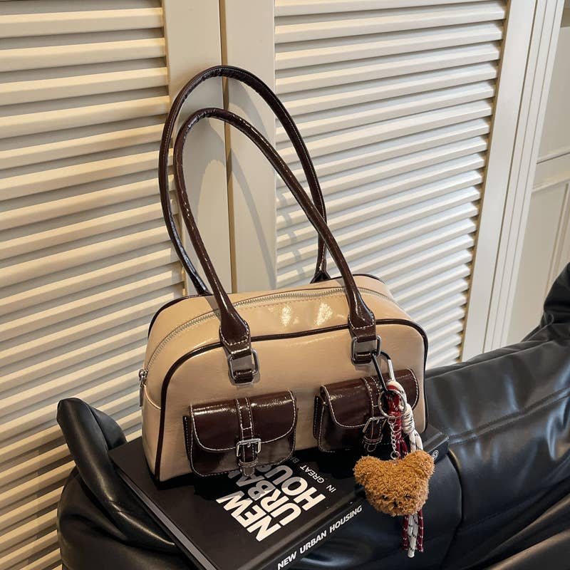 Fashionable color-blocking single-shoulder bag