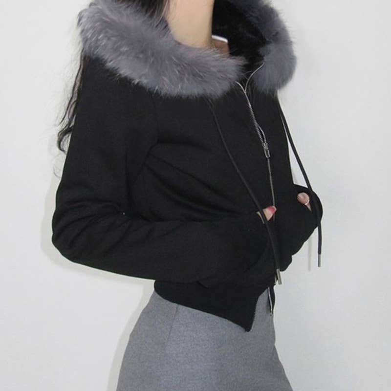 WOOLLY PATCHWORK ZIPPER HOODIE COAT LADY