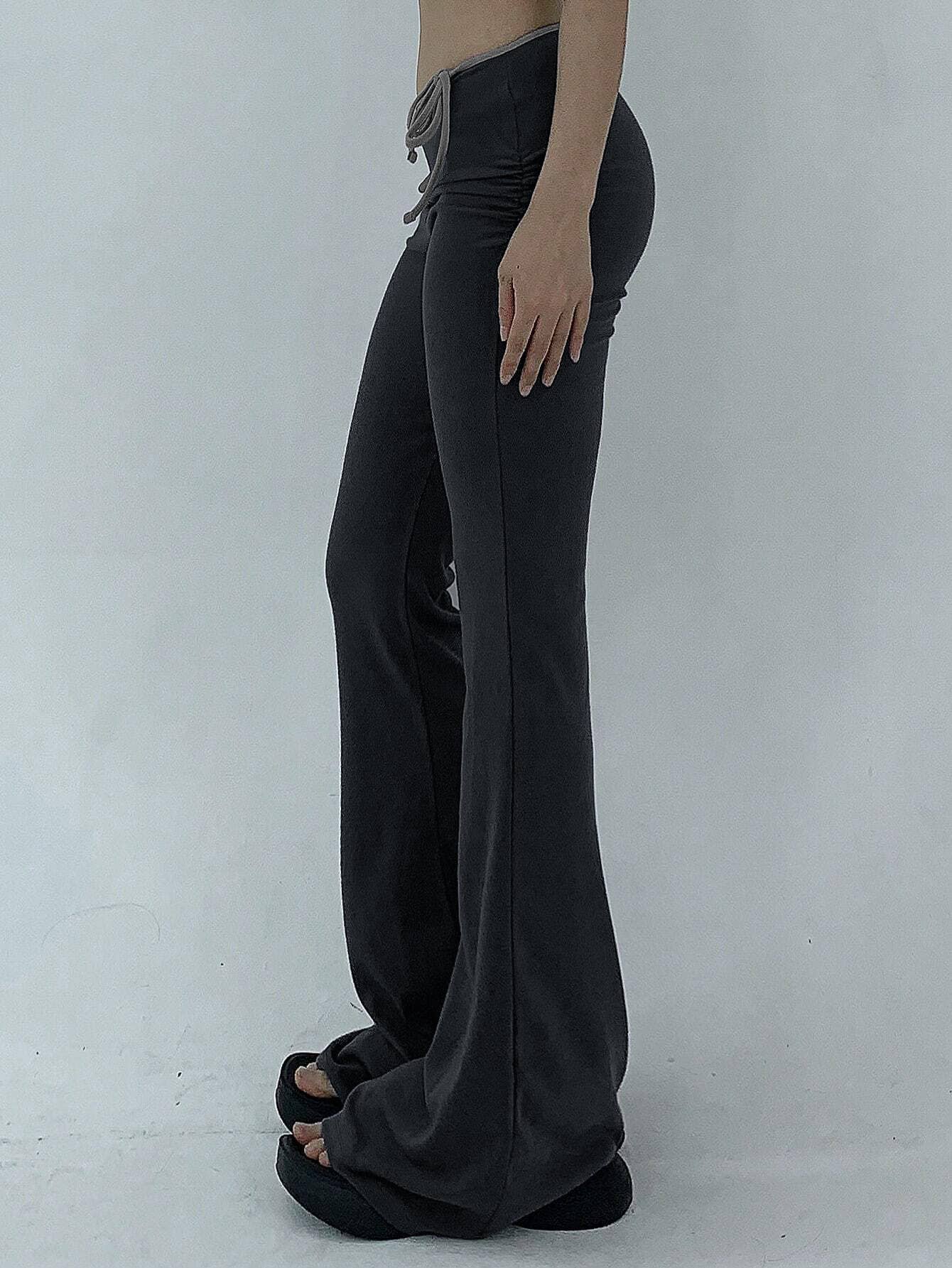 HIGH-WAISTED,SLIM,WIDE-LEGGED,LONG-FLARED PANTS