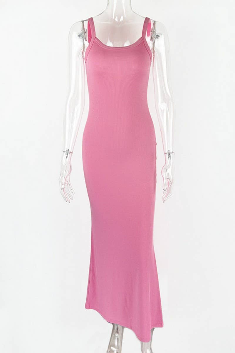 CWDMD4950_SEXY SLIM FIT COWL NECK RIBBED SLIP DRESS