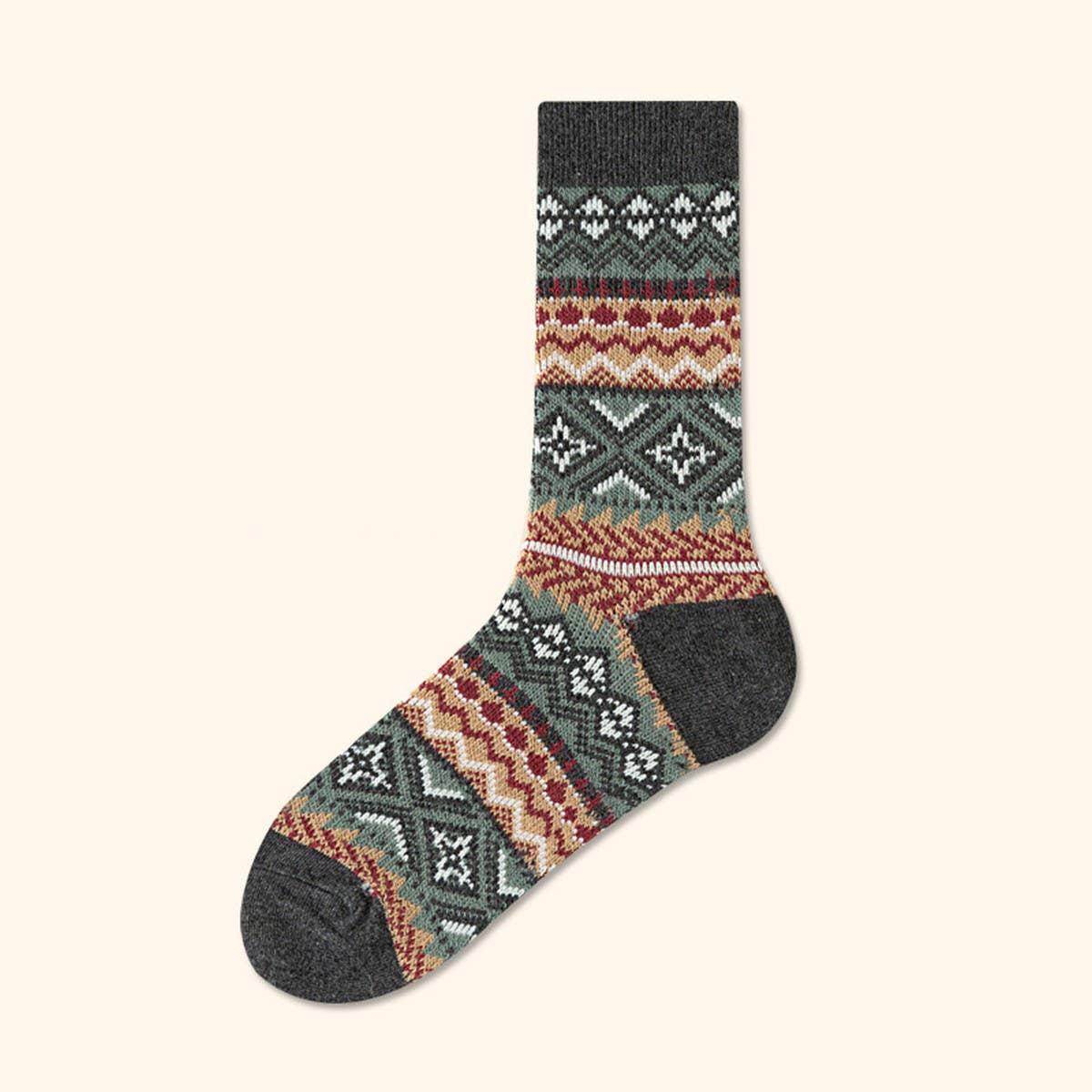 CWMS02727_VINTAGE TRIBAL DIAMOND STRIPE LONG SOCKS