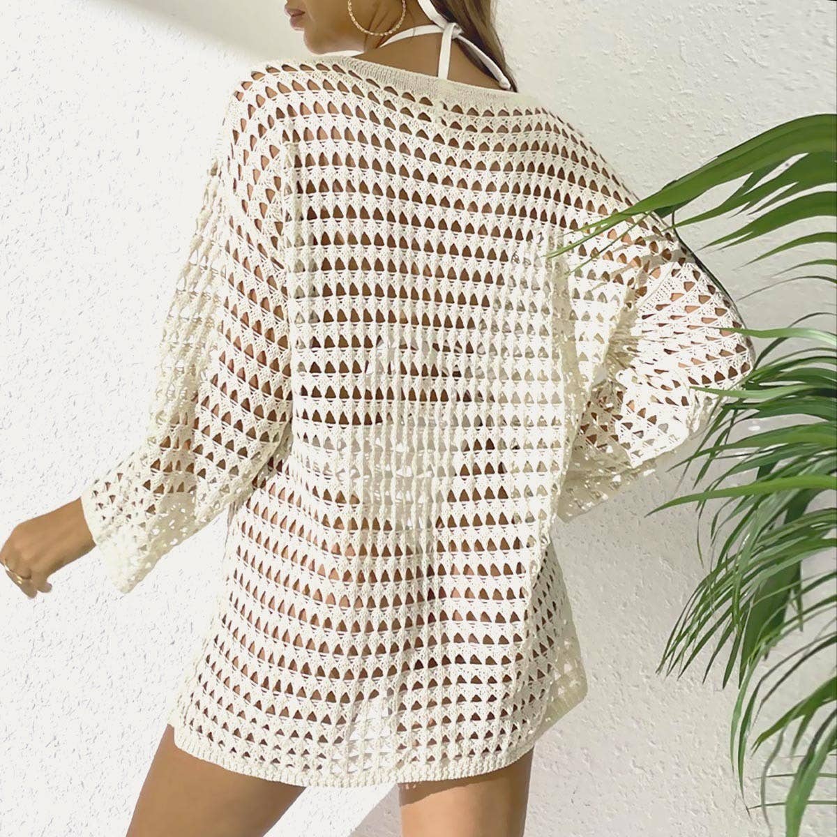 ROUND NECK LONG SLEEVE CUTOUT BIKINI COVER UP