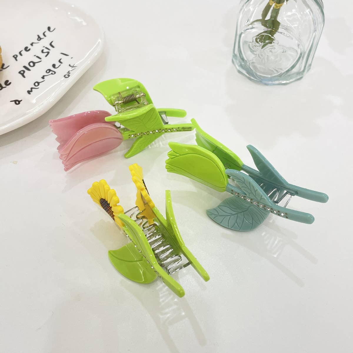 Rhinestone Flower Hair Claw - Tulip Sunflower Clip_CWAHA0966