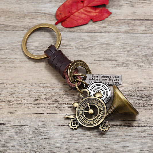 HAND-WOVEN CAR PENDANT HORN COWHIDE KEYCHAIN