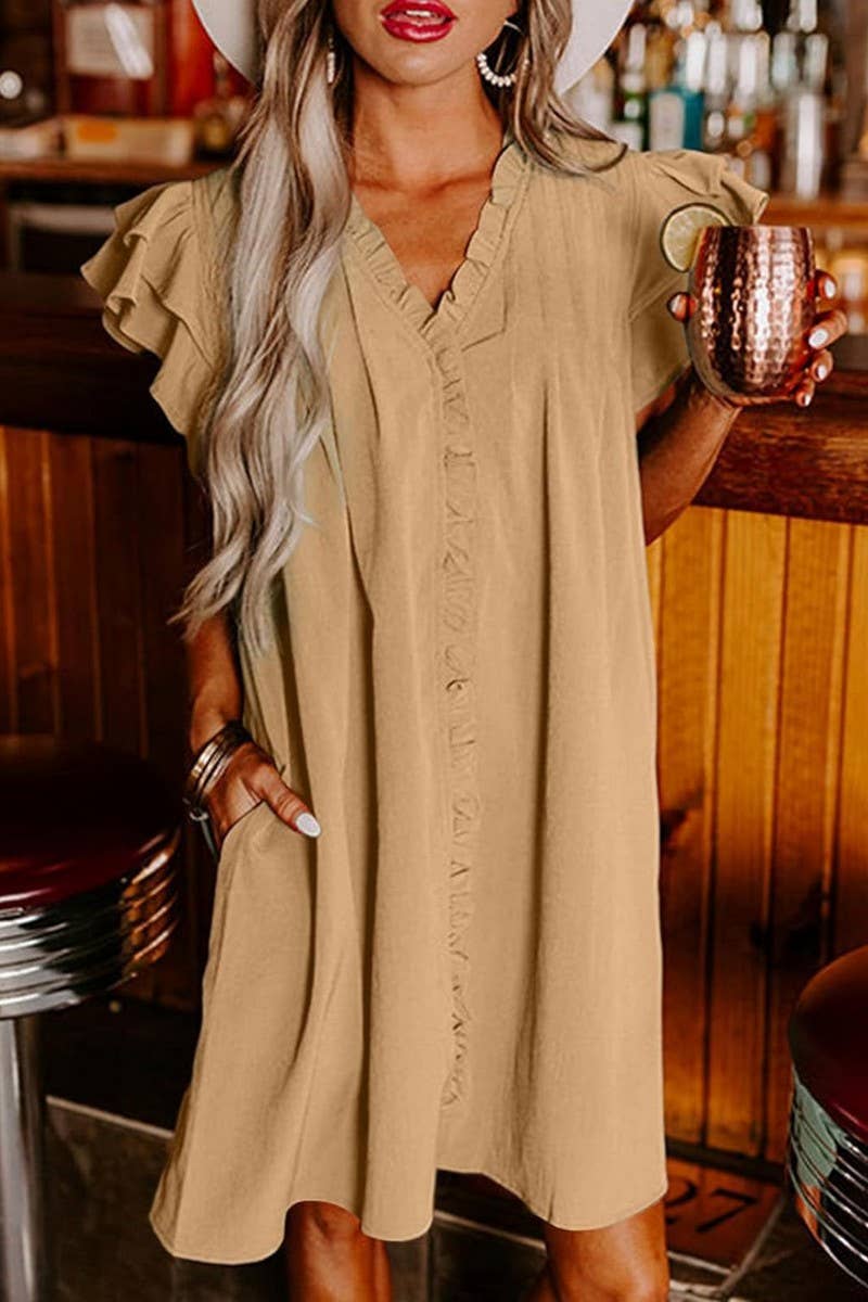 CWDSD10610_SUMMER SOLID COLOR LOOSE SHORT-SLEEVED DRESS