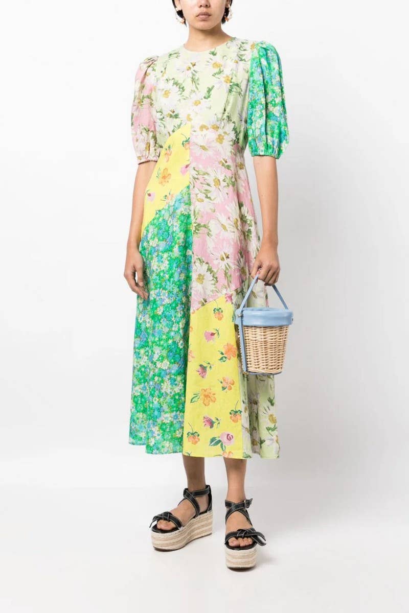 CWDMD5723_FASHIONABLE PUFF SLEEVE SLIM FIT SWING DRESS