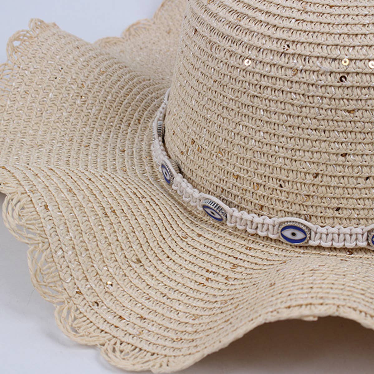 WOMEN CASUAL VISOR DOME WAVE BRIM STRAW HAT_CWAH1197