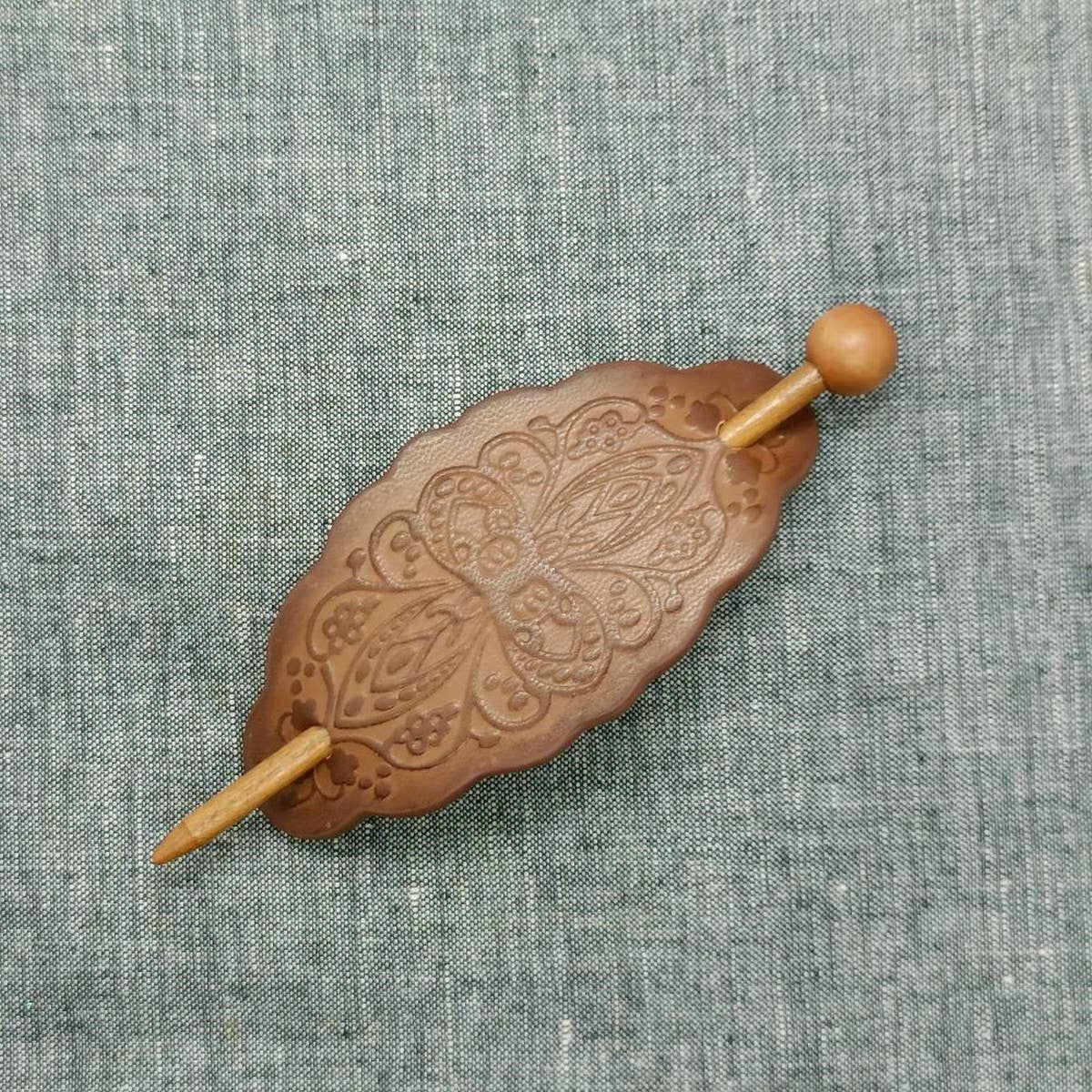 Floral Totem Painted Faux Leather Hair Stick