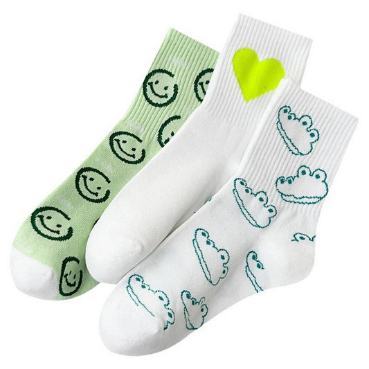 WOMEN'S MIDDLE TUBE CUTE SMILE PATTERN SOCKS