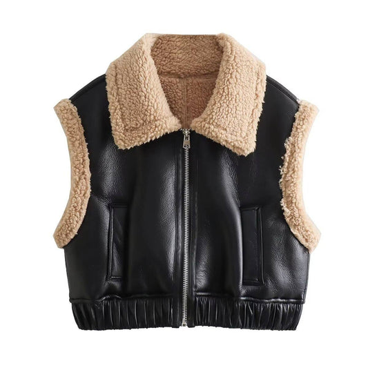 TWO-SIDED LEATHER PILOT IMITATION JACKET VEST