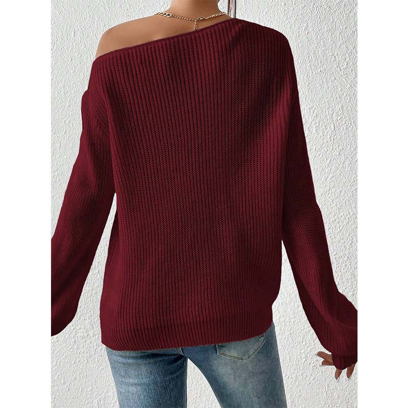 SLOUCHY OFF-THE-SHOULDER SEXY SOLID COLOR SWEATER
