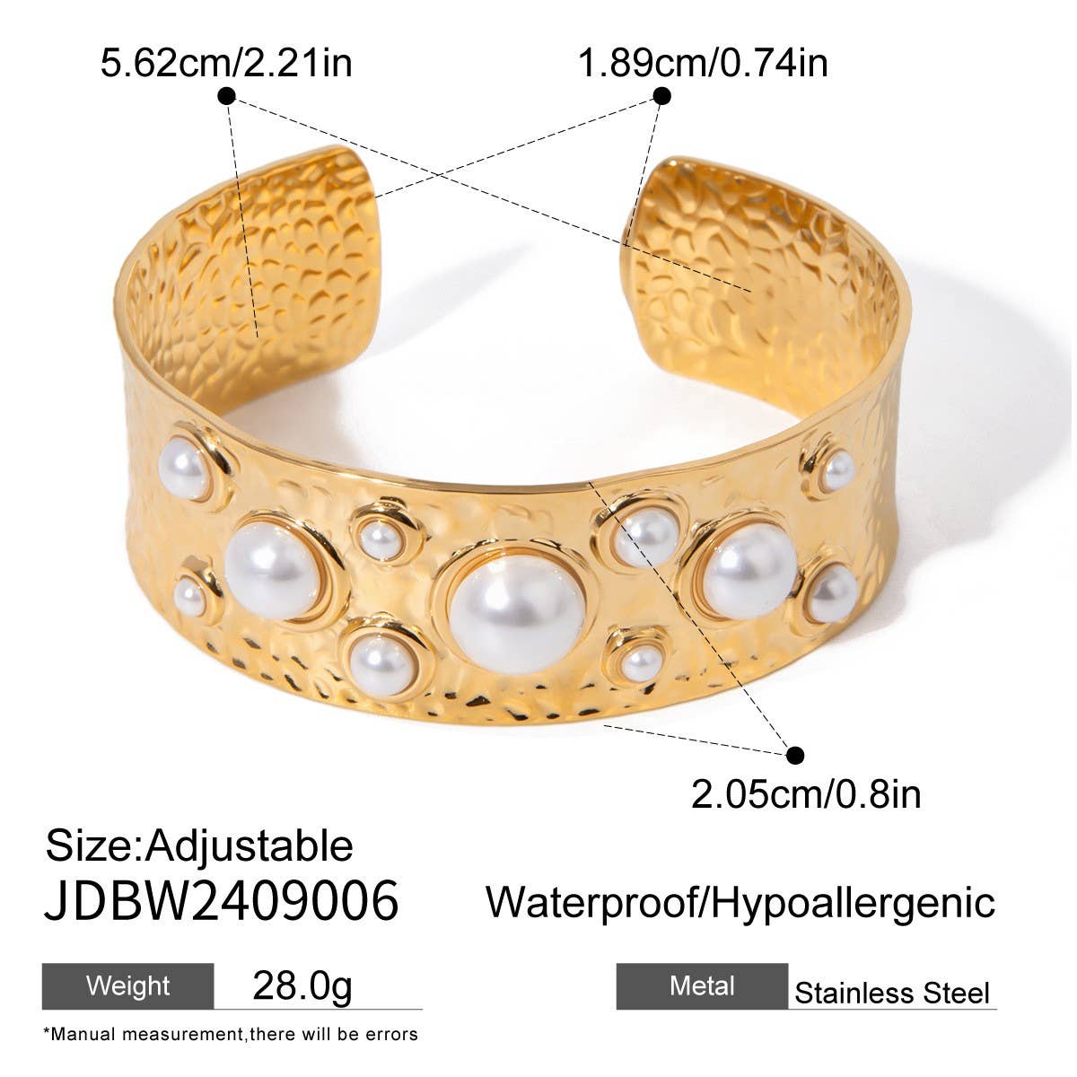 18K Gold Pearl Hammered Open Cuff Bracelet_CWAJE4886
