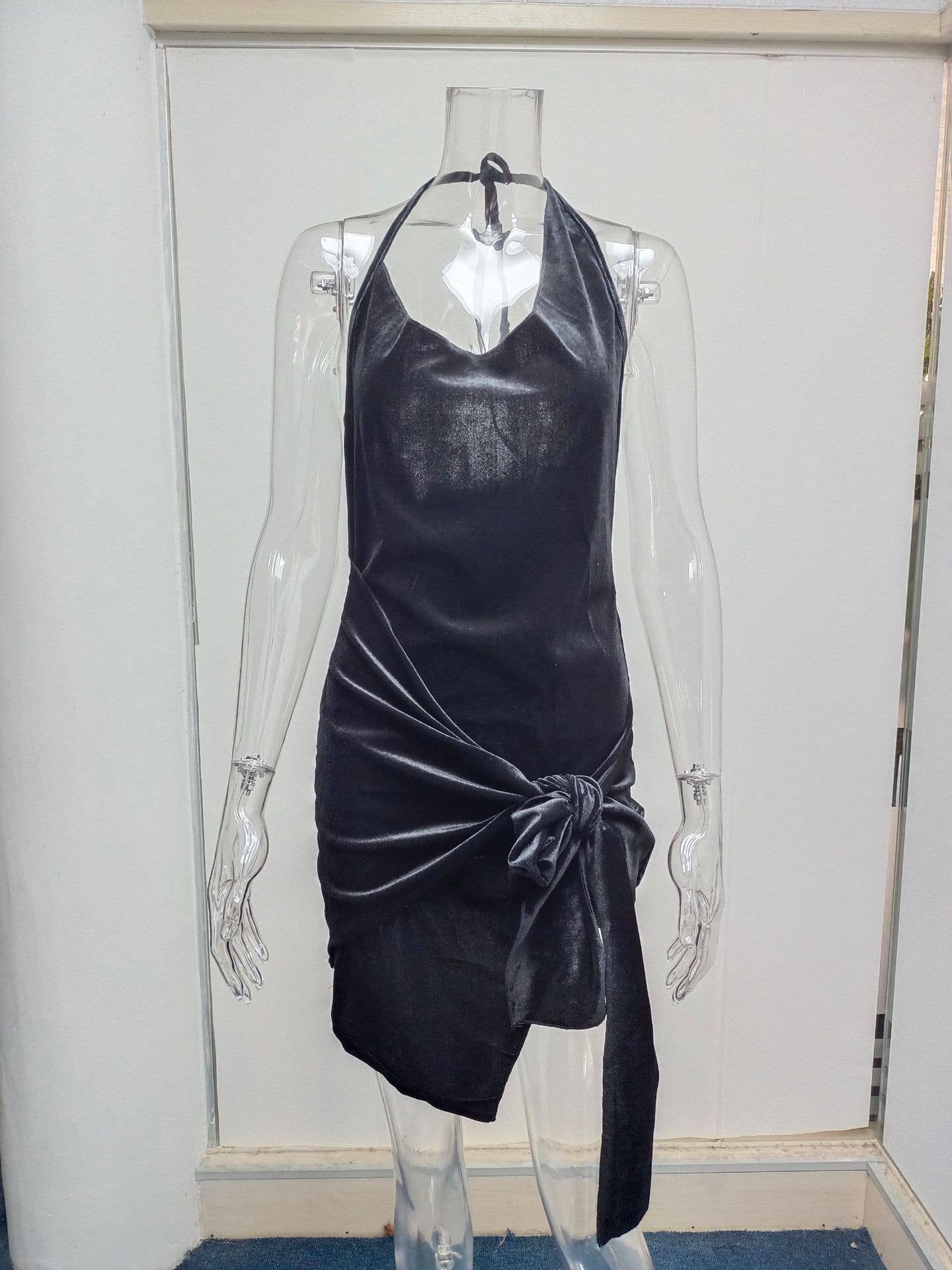 A halter cutout lace-up and slit dress