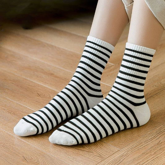 STRIPE PATTERN COZY COTTON ANKLE CREW SOCKS_CWMS022